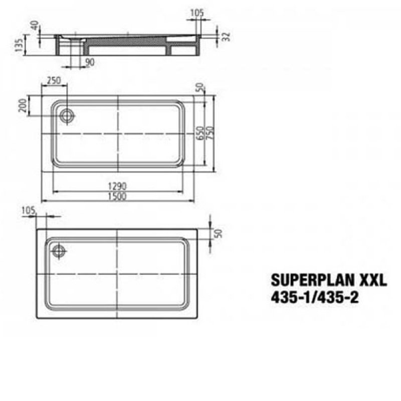 Kaldewei Superplan XXL Rectangular Steel Shower Tray 1500mm x 750mm - White