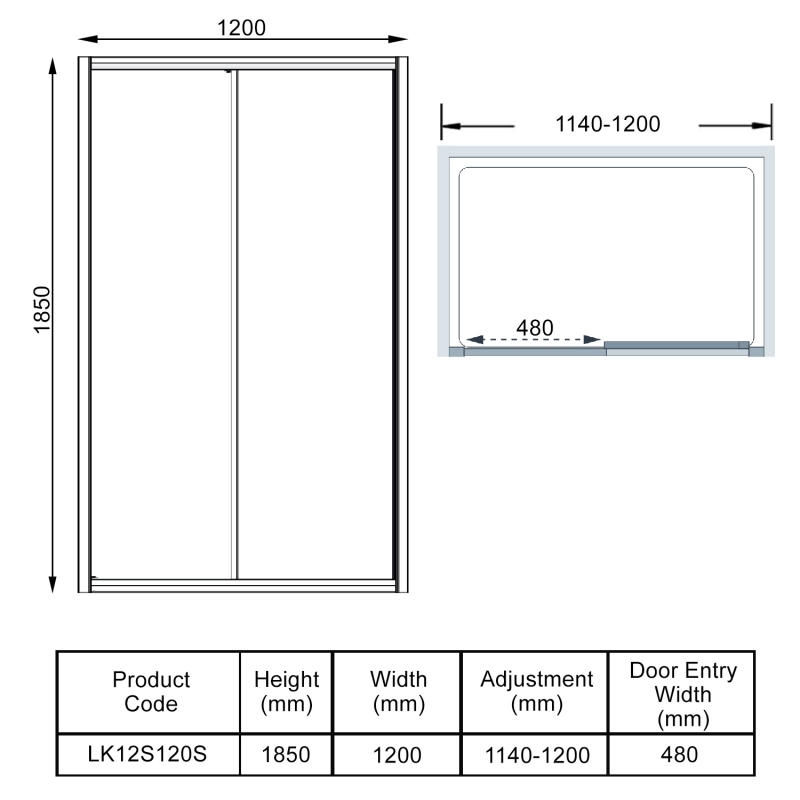 Lakes Classic Framed Sliding Shower Door 1200mm Wide - 6mm Glass