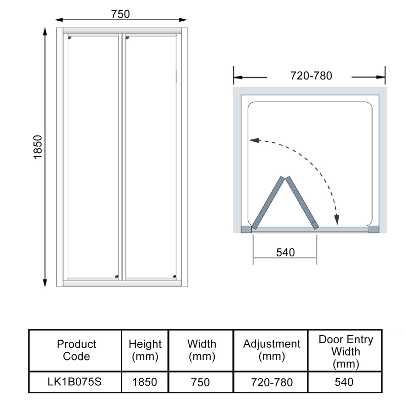 Lakes Classic Framed Bi-Fold Shower Door 750mm Wide- 6mm Glass