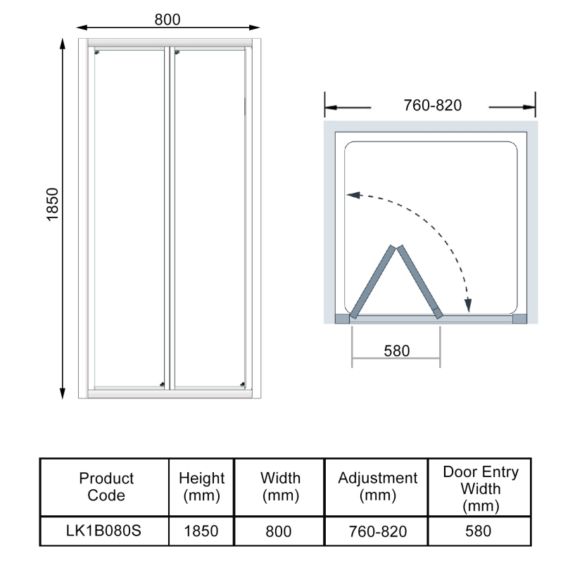 Lakes Classic Framed Bi-Fold Shower Door 800mm Wide- 6mm Glass
