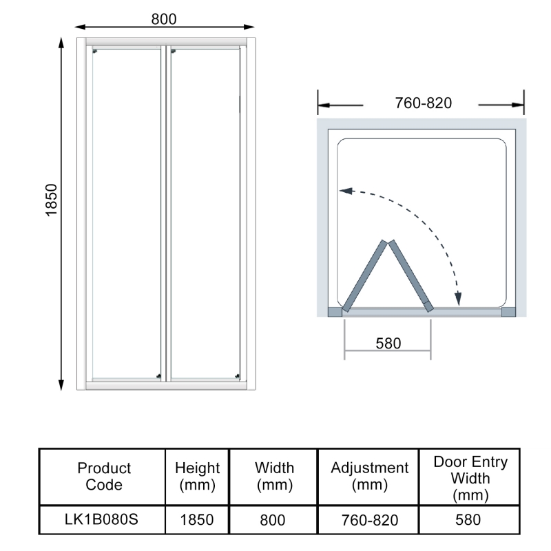 Lakes Classic Framed Bi-Fold Shower Door 800mm Wide- 6mm Glass