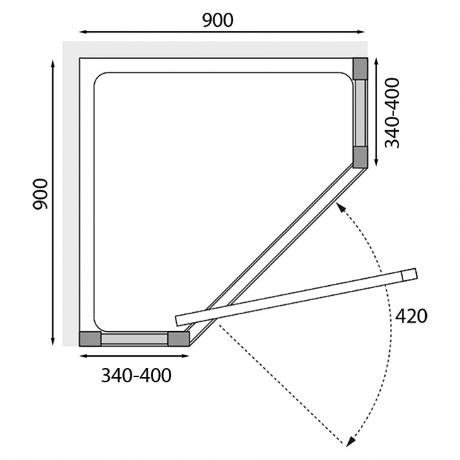 Lakes Classic Semi-Framed Pivot Door Pentagonal Shower Enclosure 900mm x 900mm