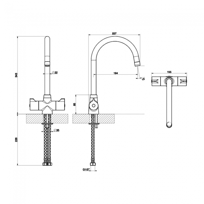 Leisure Aquaclear Dual Lever Kitchen Sink Mixer Tap - Satin Steel