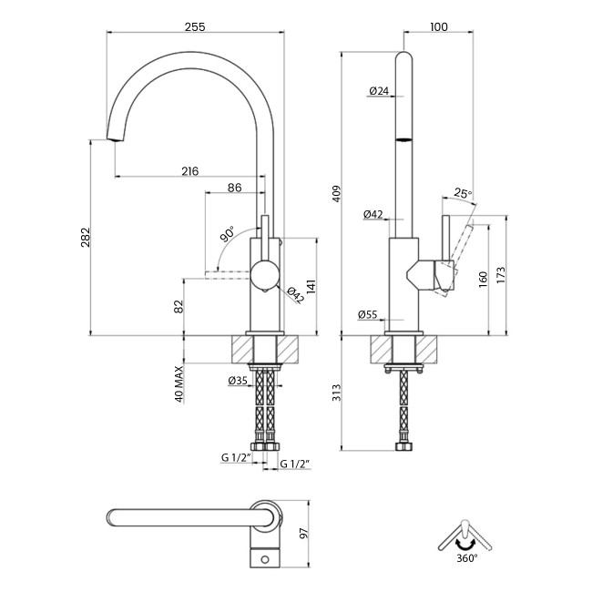 Leisure AquaCrest Single Lever Kitchen Sink Mixer Tap - Brushed