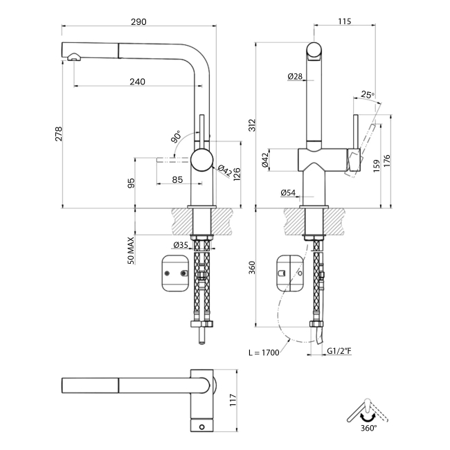 Leisure AquaFlex Pull-Out Single Lever Kitchen Sink Mixer Tap - Chrome