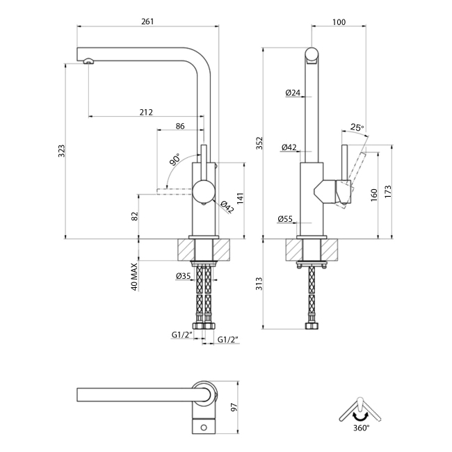 Leisure AquaForte Single Lever Kitchen Sink Mixer Tap - Brushed