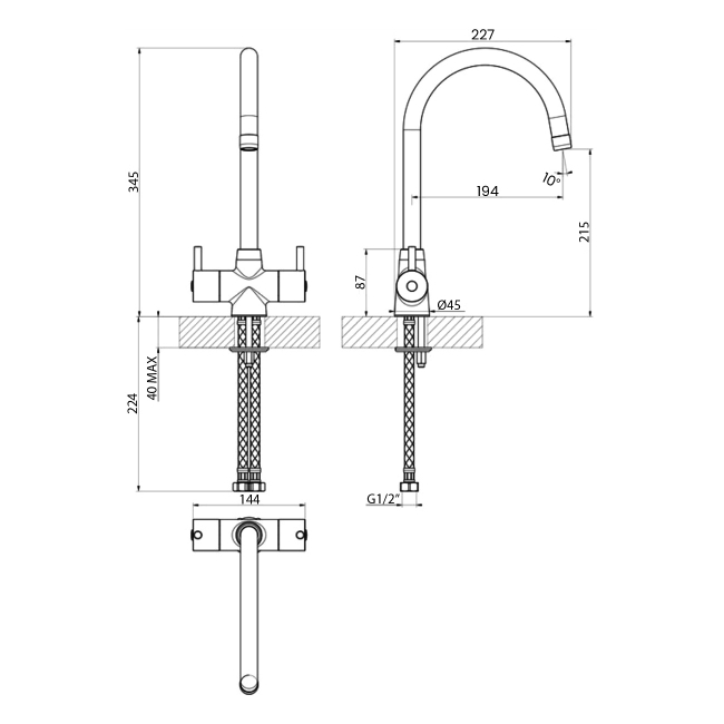 Leisure AquaLuxe Dual Lever Kitchen Sink Mixer Tap - Chrome