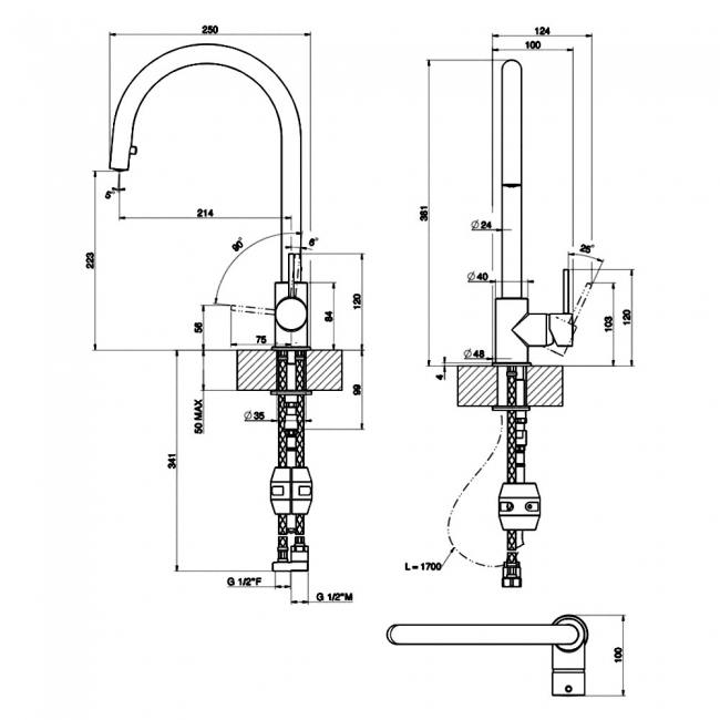 Leisure Aquaplay Pull-Out Single Lever Kitchen Sink Mixer Tap - Satin Bronze