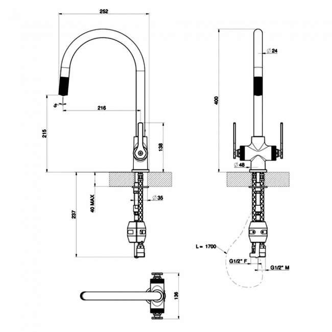 Leisure Aquaspirit 1933 Pull-Out Dual Lever Kitchen Sink Mixer Tap - Satin Bronze