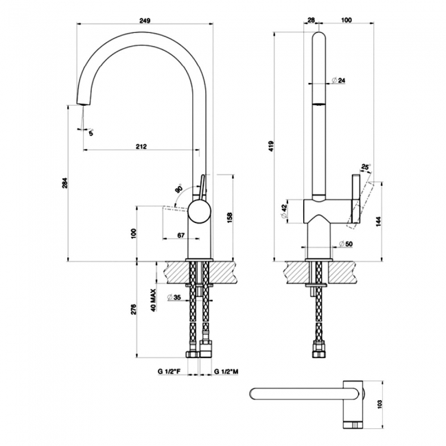 Leisure Aquastone Single Lever Kitchen Sink Mixer Tap - White