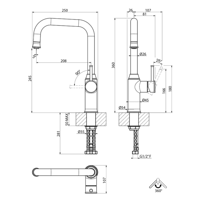 Leisure AquaZest Pull-Out Single Lever Kitchen Sink Mixer Tap - Satin Bronze