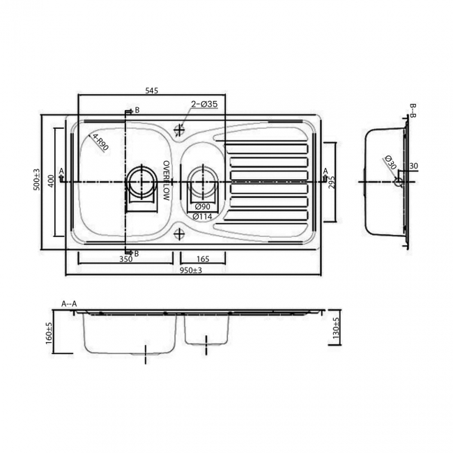 Leisure Euroline Plus 1.5 Bowl Stainless Steel Kitchen Sink 950mm L x 500mm W - Satin