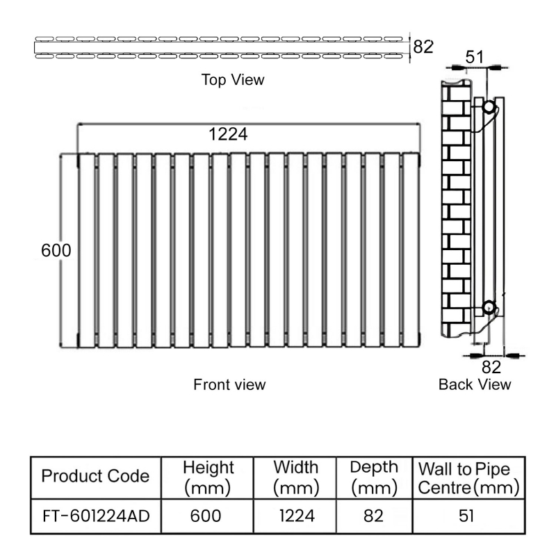 MaxHeat Deshima Double Horizontal Radiator 600mm High x 1224mm Wide Anthracite