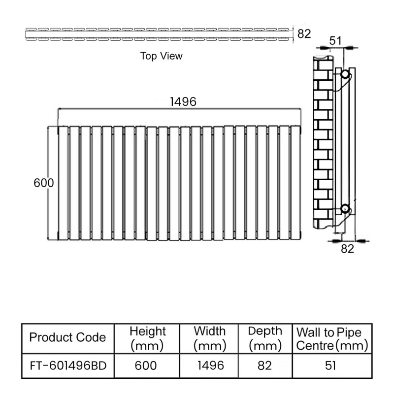 MaxHeat Deshima Double Horizontal Radiator 600mm High x 1496mm Wide Black