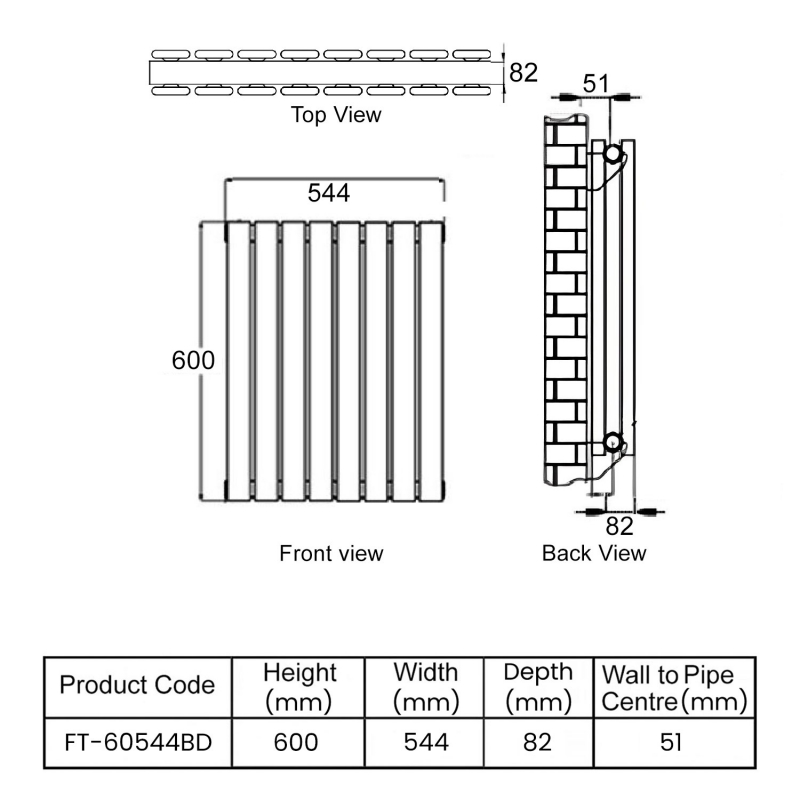 MaxHeat Deshima Double Horizontal Radiator 600mm High x 544mm Wide Black