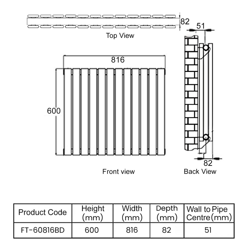 MaxHeat Deshima Double Horizontal Radiator 600mm High x 816mm Wide Black