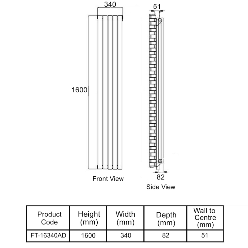 MaxHeat Deshima Double Vertical Radiator 1600mm High x 340mm Wide White