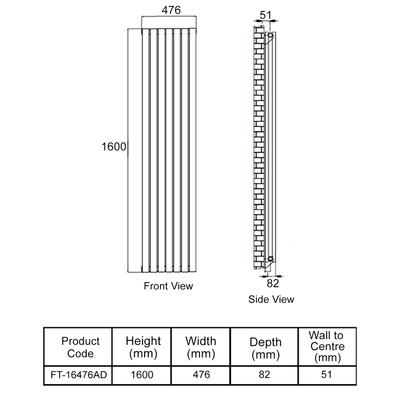MaxHeat Deshima Double Vertical Radiator 1600mm High x 476mm Wide Anthracite