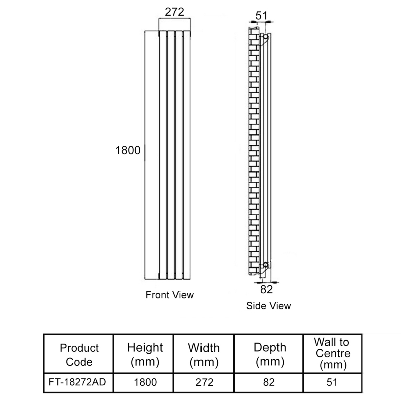 MaxHeat Deshima Double Vertical Radiator 1800mm High x 272mm Wide Black