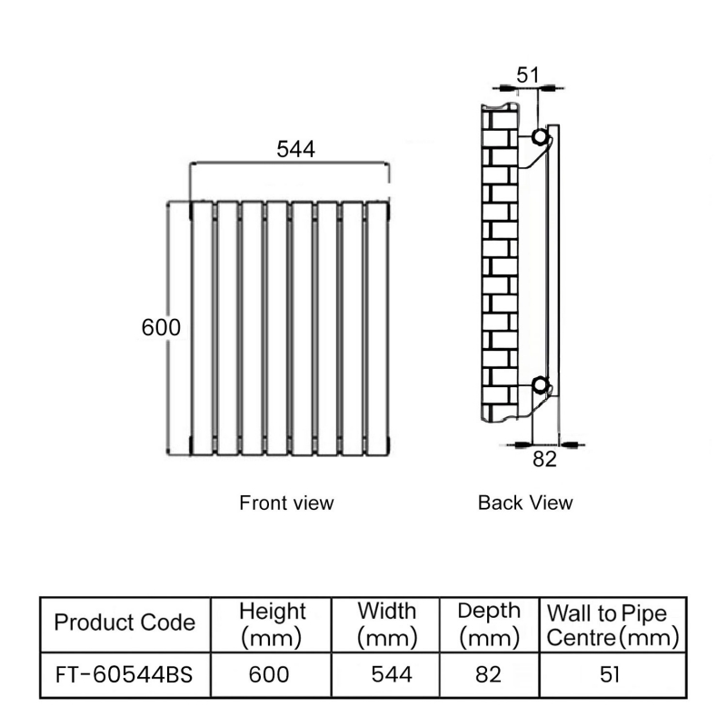 MaxHeat Deshima Single Horizontal Radiator 600mm High x 544mm Wide Black