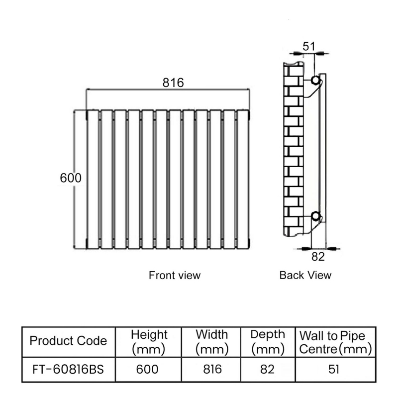 MaxHeat Deshima Single Horizontal Radiator 600mm High x 816mm Wide Black