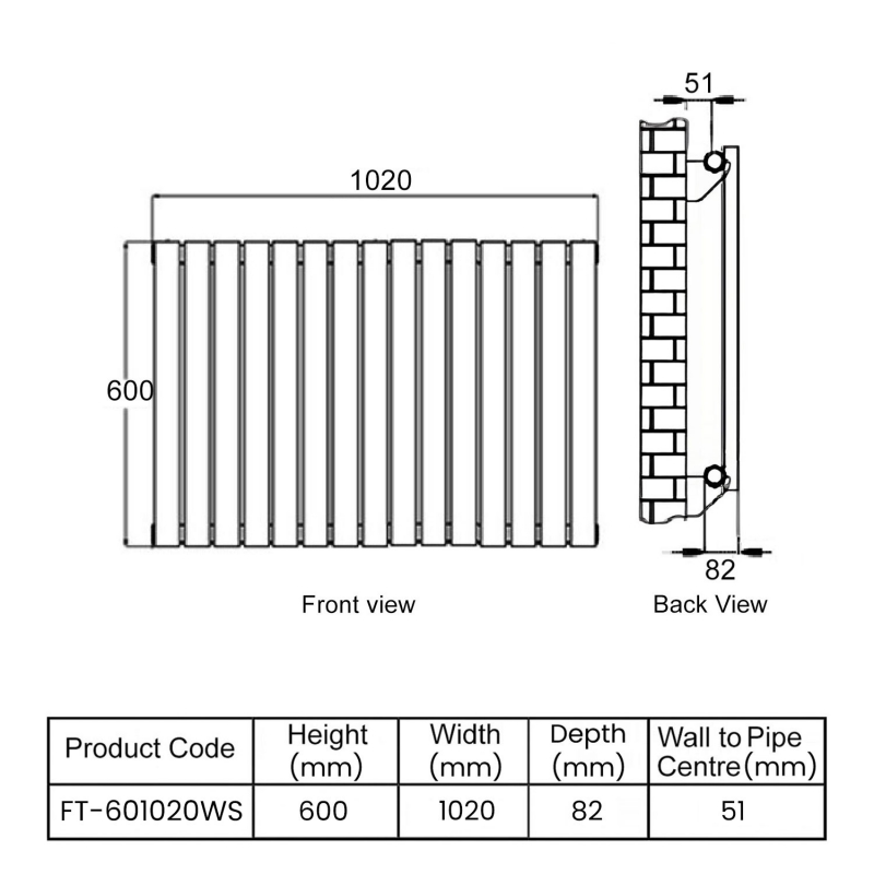 MaxHeat Deshima Single Horizontal Radiator 600mm High x 1020mm Wide White