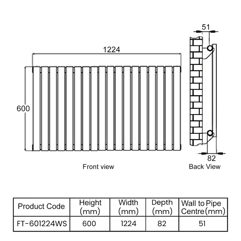MaxHeat Deshima Single Horizontal Radiator 600mm High x 1224mm Wide White