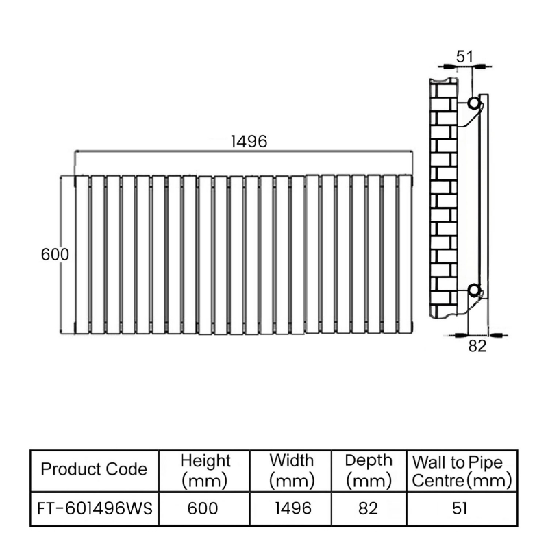 MaxHeat Deshima Single Horizontal Radiator 600mm High x 1496mm Wide White