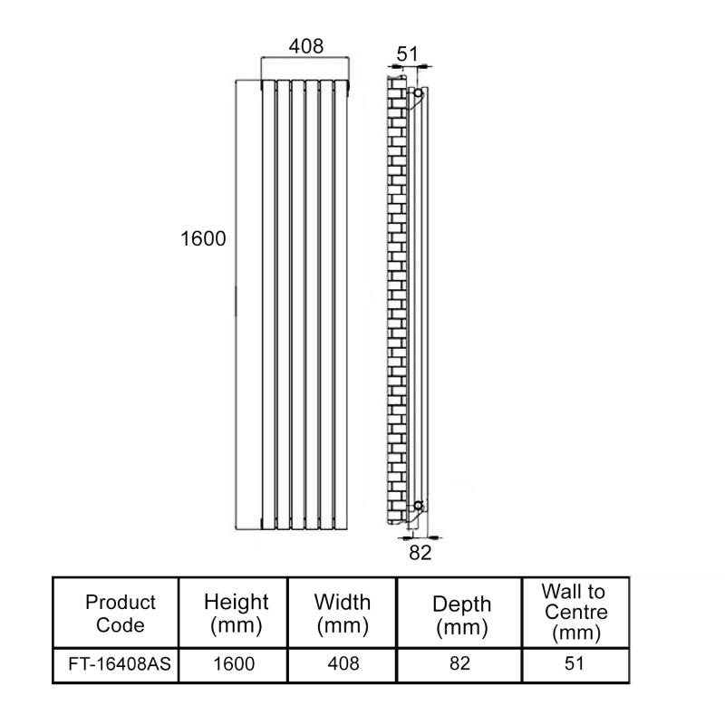 MaxHeat Deshima Single Vertical Radiator 1600mm High x 408mm Wide White