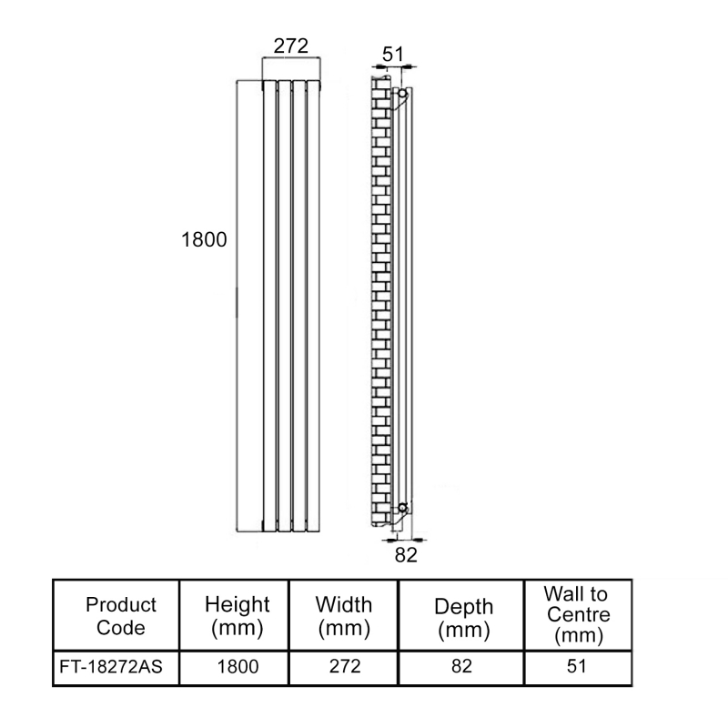 MaxHeat Deshima Single Vertical Radiator 1800mm High x 272mm Wide White