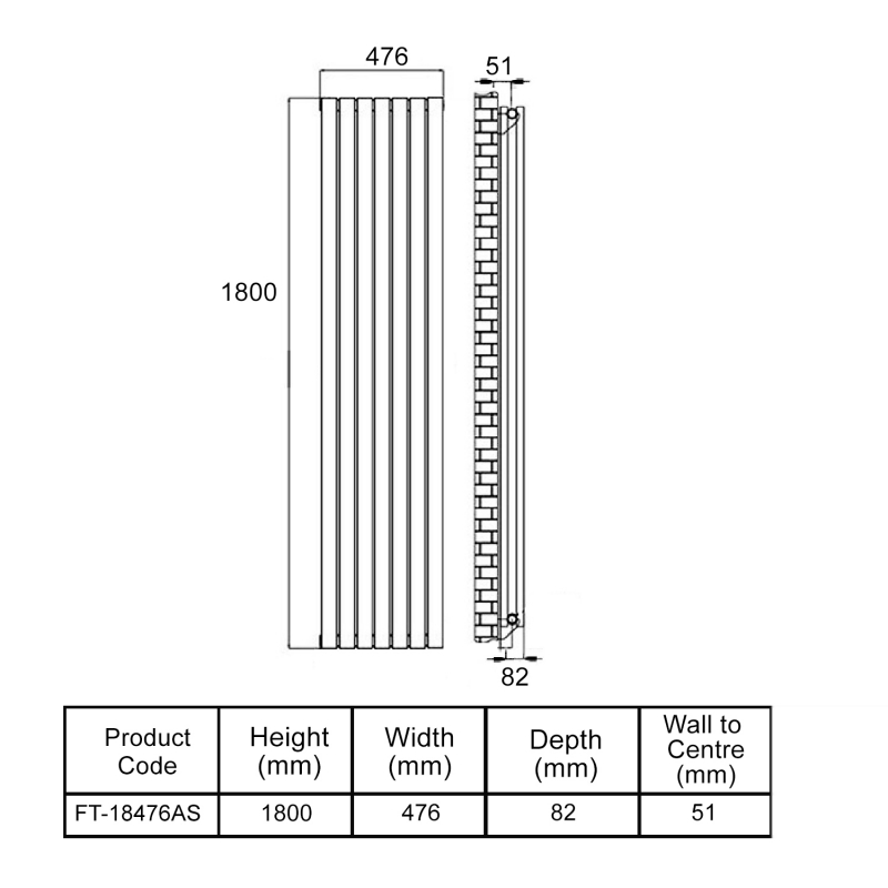 MaxHeat Deshima Single Vertical Radiator 1800mm High x 476mm Wide Anthracite