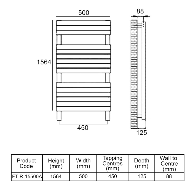 MaxHeat Deshima Vertical Towel Rail 1564mm High x 500mm Wide Anthracite