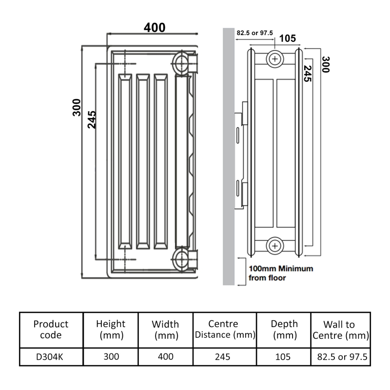 Prestige Kompact Radiator 300mm H x 400mm W Double Convector