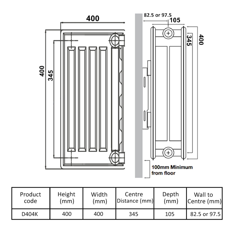 Prestige Kompact Radiator 400mm H x 400mm W Double Convector