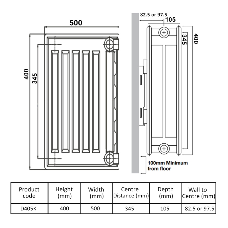 Prestige Kompact Radiator 400mm H x 500mm W Double Convector