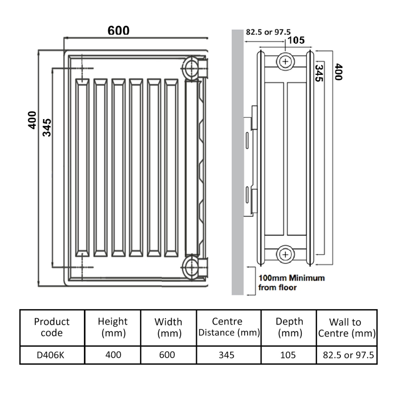 Prestige Kompact Radiator 400mm H x 600mm W Double Convector