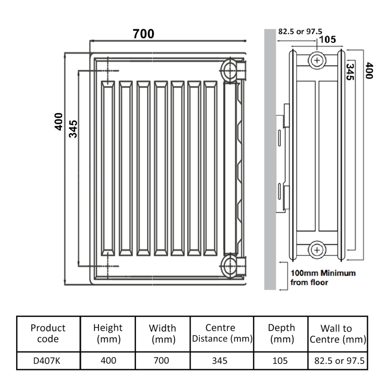 Prestige Kompact Radiator 400mm H x 700mm W Double Convector