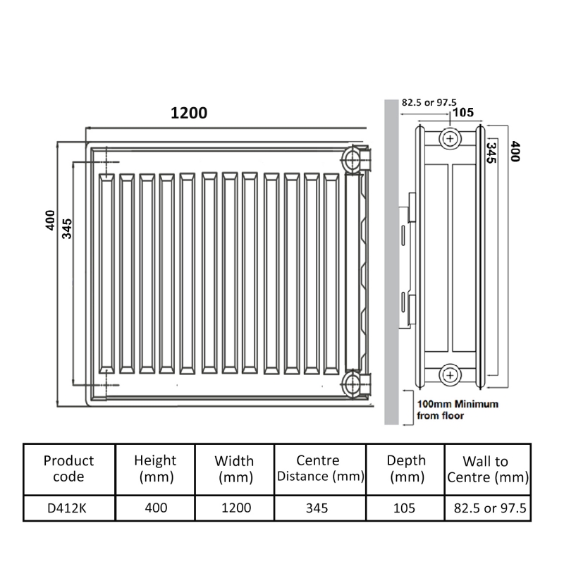 Prestige Kompact Radiator 400mm H x 1200mm W Double Convector