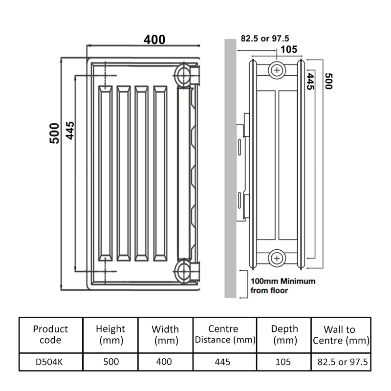 Prestige Kompact Radiator 500mm H x 400mm W Double Convector