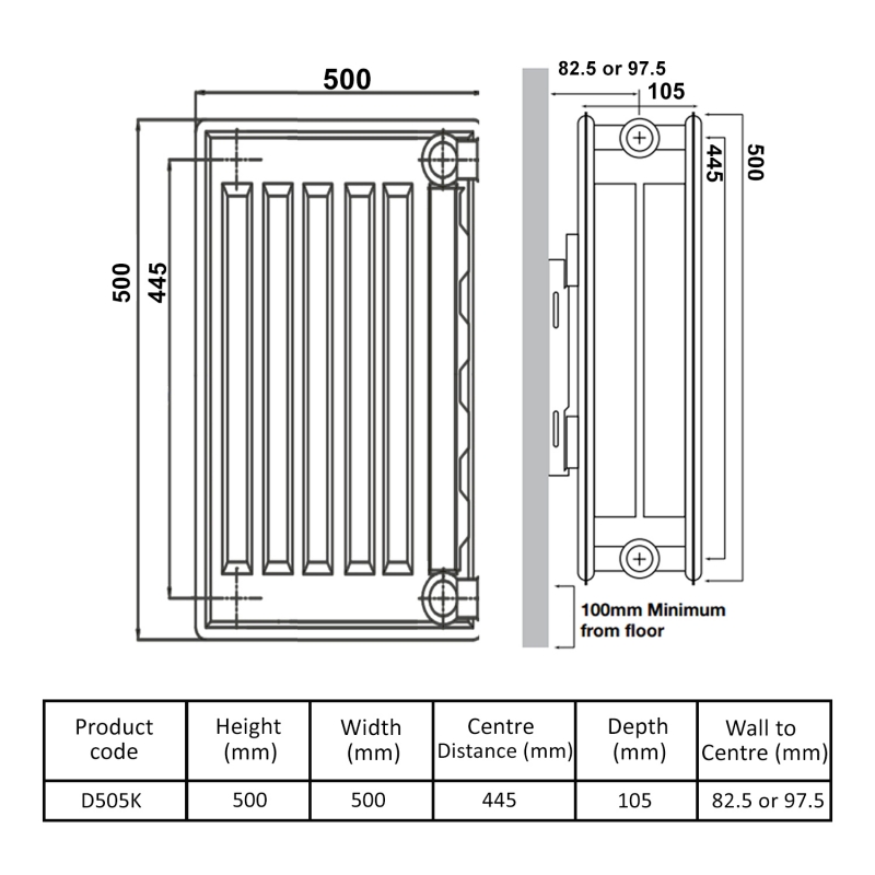 Prestige Kompact Radiator 500mm H x 500mm W Double Convector