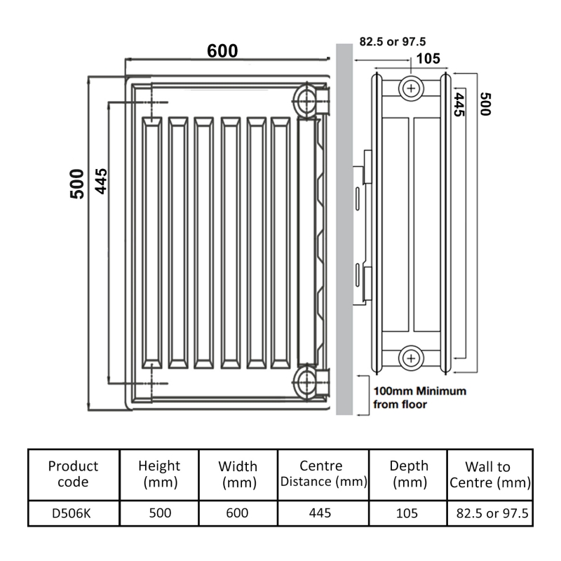Prestige Kompact Radiator 500mm H x 600mm W Double Convector