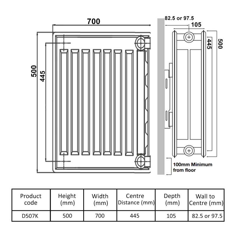 Prestige Kompact Radiator 500mm H x 700mm W Double Convector