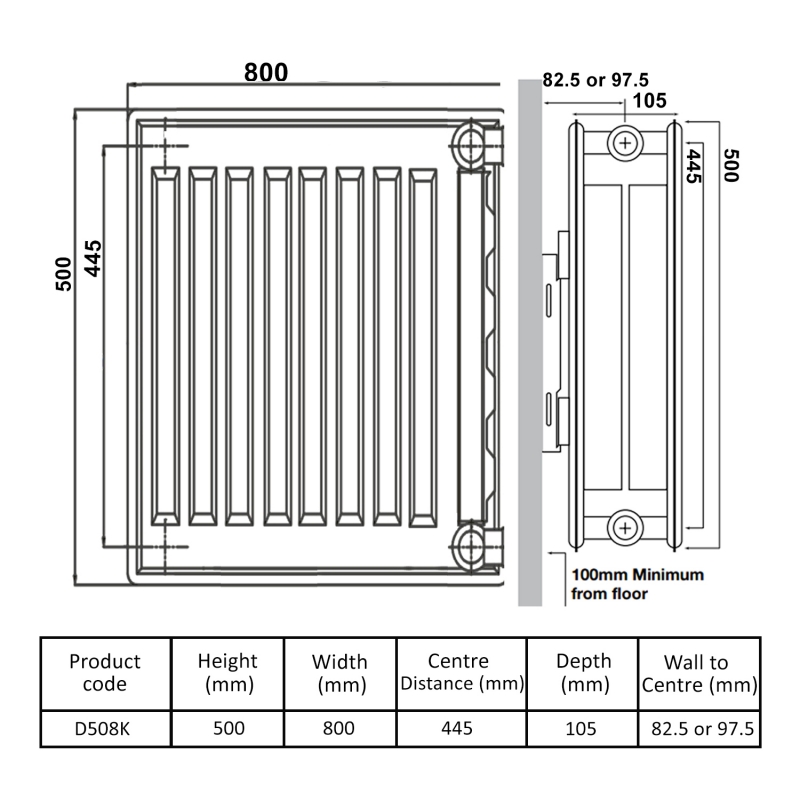 Prestige Kompact Radiator 500mm H x 800mm W Double Convector