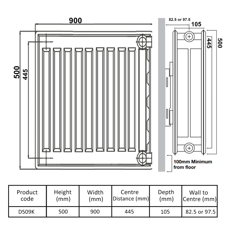 Prestige Kompact Radiator 500mm H x 900mm W Double Convector
