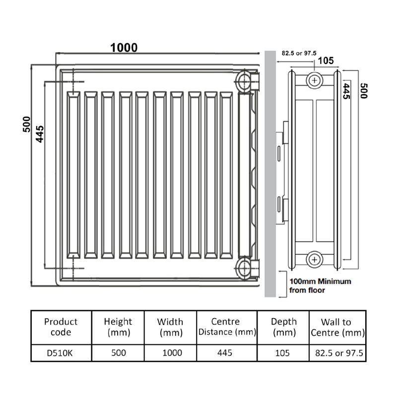 Prestige Kompact Radiator 500mm H x 1000mm W Double Convector