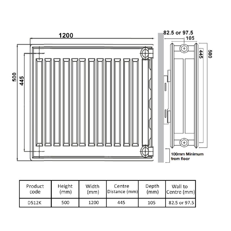 Prestige Kompact Radiator 500mm H x 1200mm W Double Convector