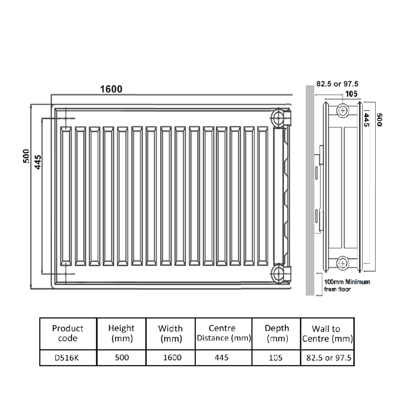 Prestige Kompact Radiator 500mm H x 1600mm W Double Convector