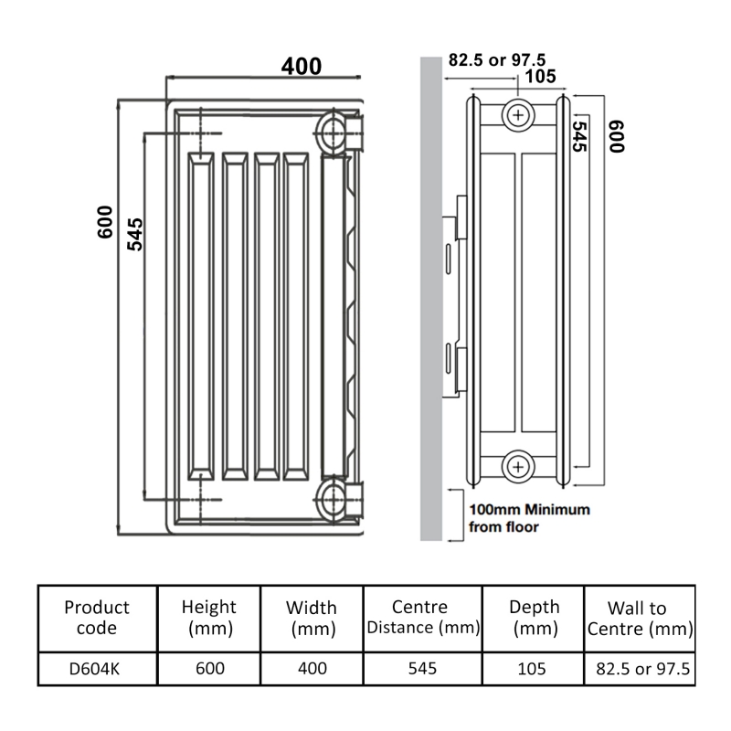 Prestige Kompact Radiator 600mm H x 400mm W Double Convector