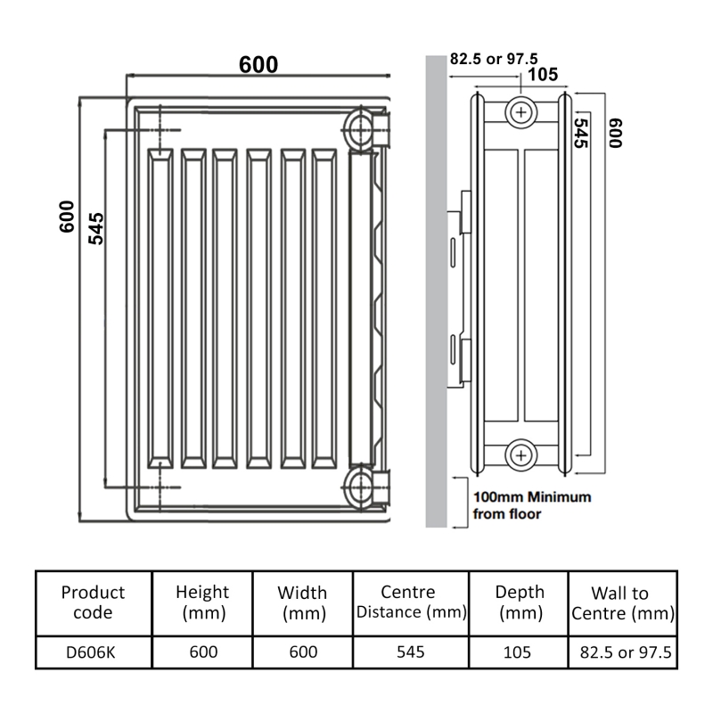 Prestige Kompact Radiator 600mm H x 600mm W Double Convector
