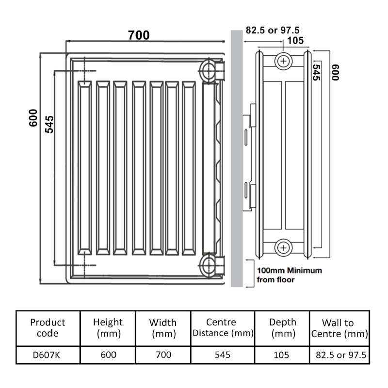 Prestige Kompact Radiator 600mm H x 700mm W Double Convector